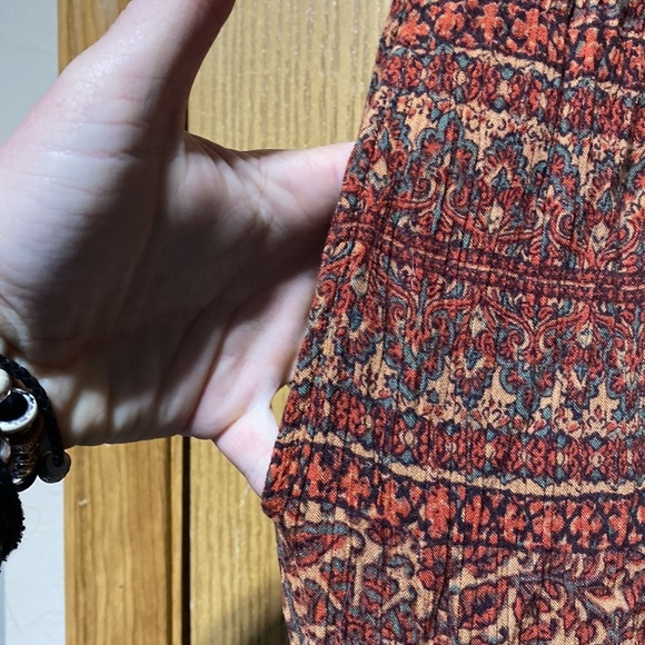 AMERICAN EAGLE Beaded Rust 100% Viscose Boho Print Pocket Jumpsuit​​ - Picture 7 of 10